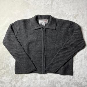 VTG 100% Wool Full Zip Sweater Women's S Charcoal Lightweight Nordic GorpCore